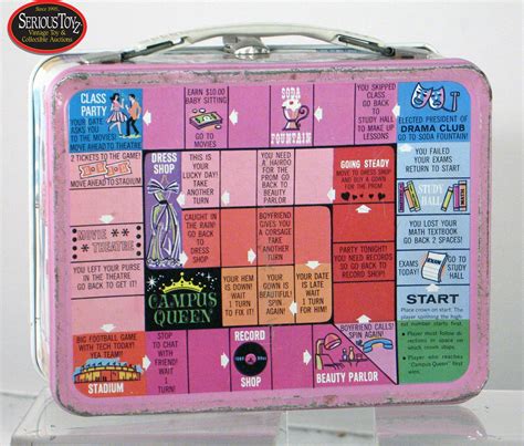 vintage metal lunch box with game on back|vintage lunch boxes price guide.